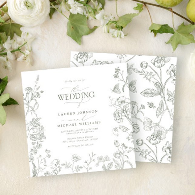 Convite Casamento Floral Chinoiserie Verde Vitoriano Verde (Criador carregado)