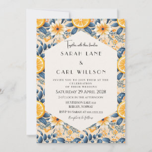Convite Casamento Floral Chique Rosa e Limão