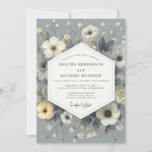 Convite Casamento Floral Cinza Ardósia