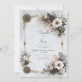 Convite Casamento Floral Cinza Azul