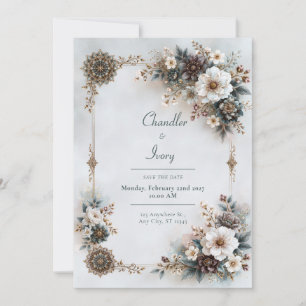 Convite Casamento Floral Cinza Azul