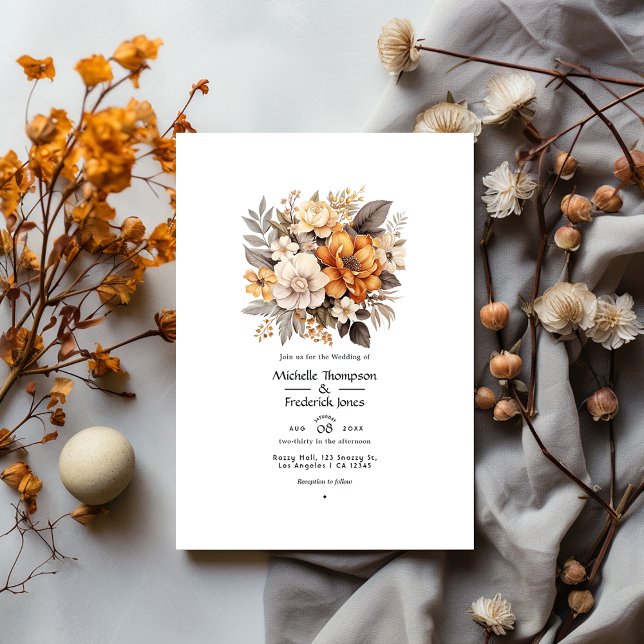 Convite Casamento Floral Cinza e Marrom (Criador carregado)