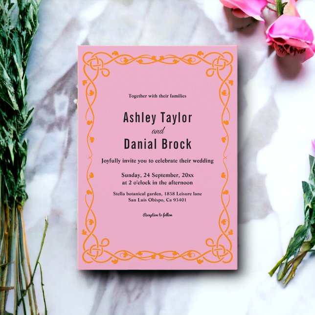 Convite Casamento Floral Cinza Rosa-Rosa-Esbranquiçado Ele (Criador carregado)