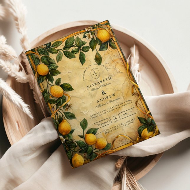 Convite Casamento Floral Cítrico Toscano (Criador carregado)