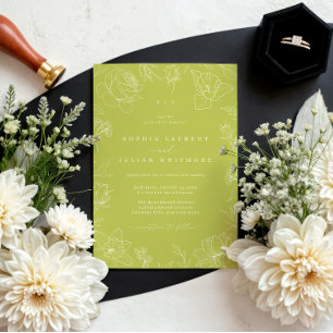 Convite Casamento Floral Cítrico Verde Jardim Elegante Des