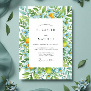 Convite Casamento Floral Citrino Azul Caprichoso