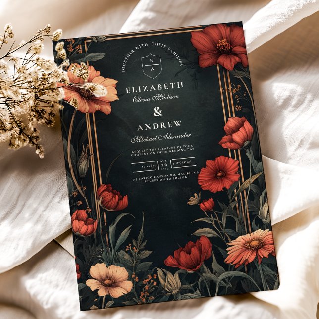 Convite Casamento Floral Clássico Art Nouveau (Criador carregado)