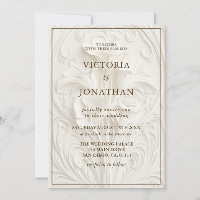 Convite Casamento Floral Clássico Art Nouveau (Frente)