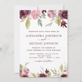 Convite Casamento Floral Clássico Branca Moderna de Aquare