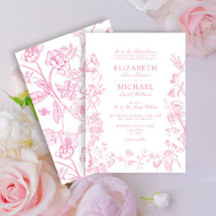 Convite Casamento Floral Clássico Chinoiserie Rosa