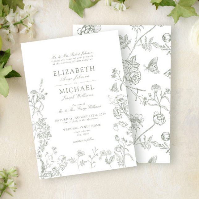 Convite Casamento Floral Clássico Chinoiserie Victoriana (Criador carregado)