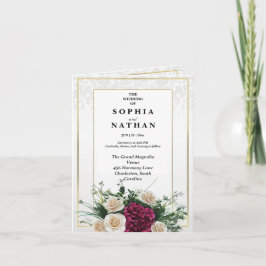 Convite Casamento Floral Clássico de Quadro Dourado Elegan