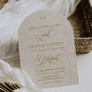 Convite Casamento Floral Clássico do Monograma Dourado