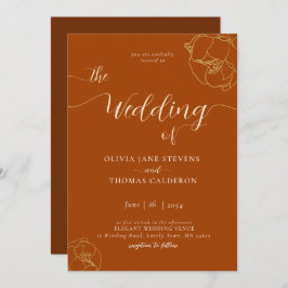 Convite Casamento Floral Clássico Elegante Rust Brown