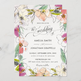 Convite Casamento Floral Clássico Moderno Elegante De Aqua