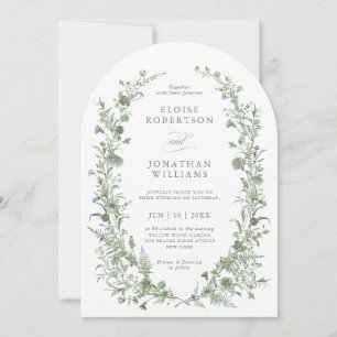 Convite Casamento Floral Clássico Vintage Verde Sage Elega