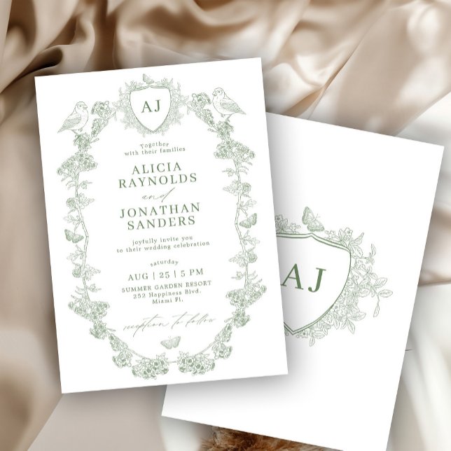 Convite Casamento floral clássico vitoriano francês em ver (Criador carregado)