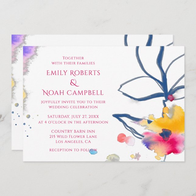 Convite Casamento Floral Cloroso por Aquarela Moderna (Frente/Verso)