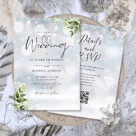 Convite Casamento Floral Código QR de Vegetação de Inverno