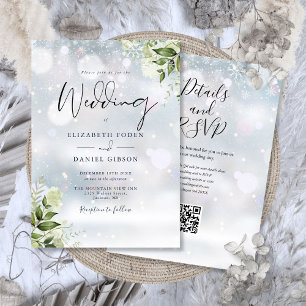 Convite Casamento Floral Código QR de Vegetação de Inverno