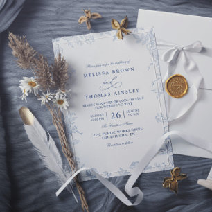Convite Casamento Floral Código QR Elegância Moderna Vinta