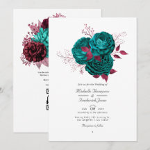 Casamento Floral Código QR Turquesa e Borgonha