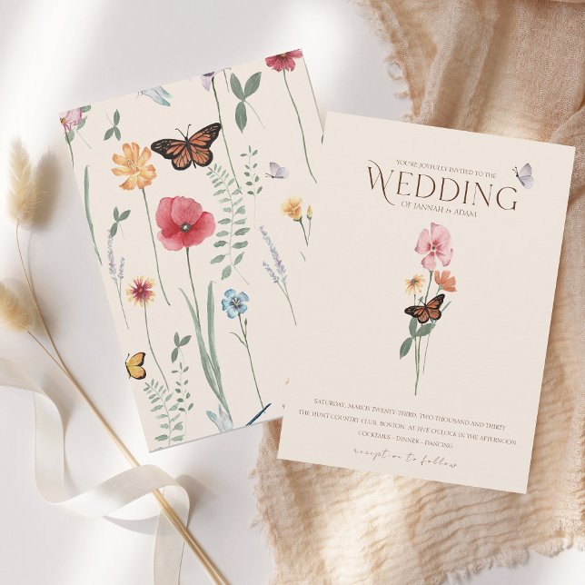 Convite Casamento Floral Colorida Simples (Simple Colorful Wildflower Floral Wedding Invitation)