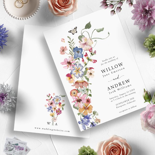 Convite Casamento Floral Colorido (Watercolor Colorful Wildflower Wedding Invitation by Painted Paperie)