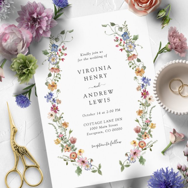 Convite Casamento Floral Colorido (Colorful Wildflower Wedding Invitations Painted Paperie
)