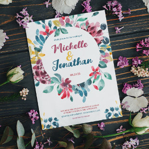 Convite Casamento floral colorido de água elegante