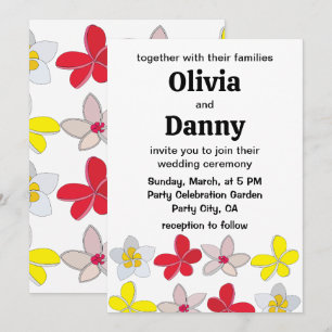 Convite Casamento Floral Colorido de Frangipani Plumeria