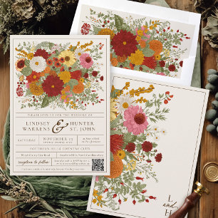 Convite Casamento Floral Colorido de Jardim Outonal Vintag