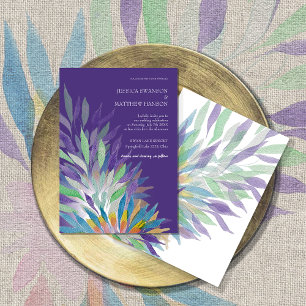 Convite Casamento Floral Colorido em Roxo com Aquarela