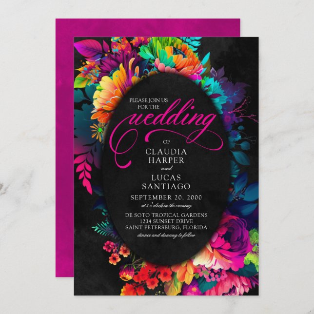 Convite Casamento Floral Colorido Fiesta Watercolor (Frente/Verso)