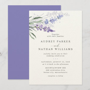 Convite Casamento Floral com Aguarela Lavanda Romântica
