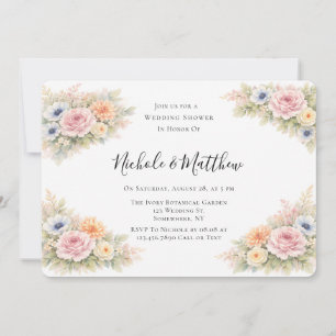 Convite Casamento Floral com Aguarela Suave Chuveiro