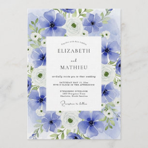 Convite Casamento Floral com Aquarela Azul
