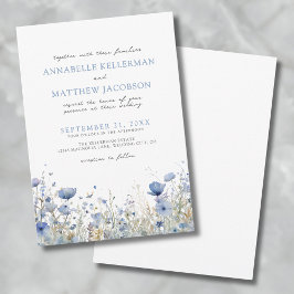 Convite Casamento Floral com Aquarela de Flor Silvestre Az