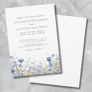 Convite Casamento Floral com Aquarela de Flor Silvestre Az