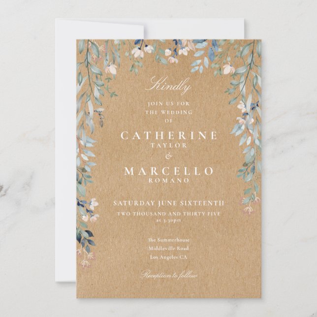Convite Casamento Floral com Aquarela de Flores Silvestres (Frente)