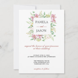 Convite Casamento Floral com Aquarela do Jardim de Verão
