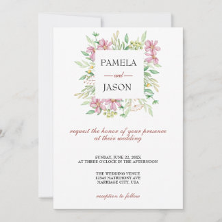 Convite Casamento Floral com Aquarela do Jardim de Verão