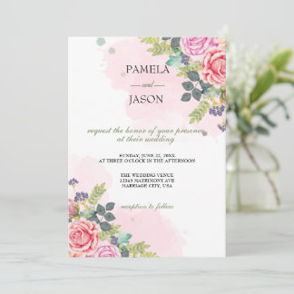 Convite Casamento Floral com Aquarela do Jardim de Verão