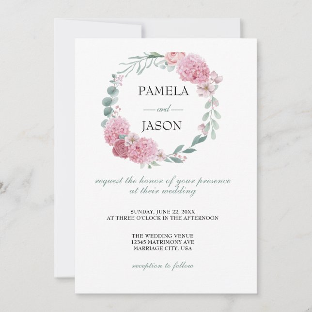 Convite Casamento Floral com Aquarela do Jardim de Verão (Frente)