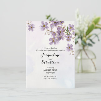 Convite Casamento Floral com Aquarela em Lilás Suave