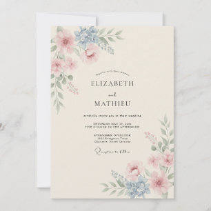 Convite Casamento Floral com Aquarela Rosa Bege