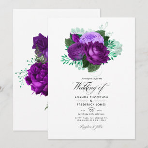 Convite Casamento Floral com Aquarela Roxa e Verde