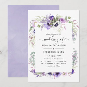 Convite Casamento Floral com Aquarela Violeta Desbotada
