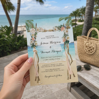 Convite Casamento Floral com Arvorismo de Praia Tropical