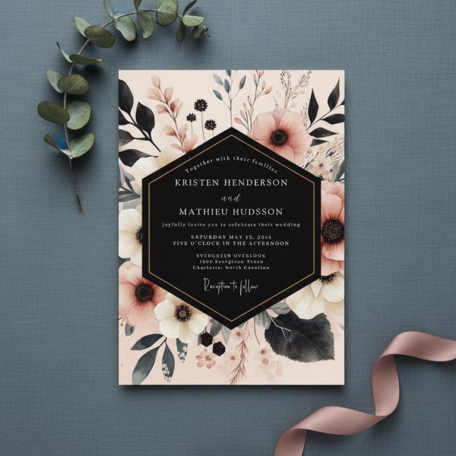 Convite Casamento Floral com Bege no Bosque (Criador carregado)